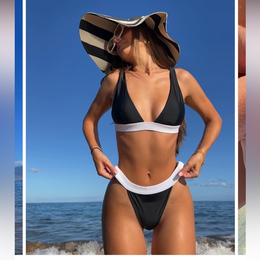 Strawberry Milk Mon Black and White Bikini Set